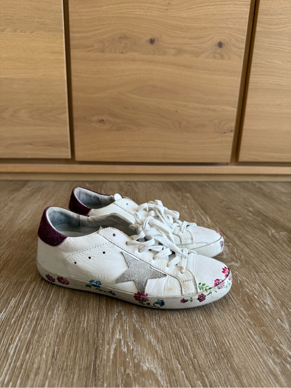Golden Goose Leather Floral Print Sneakers